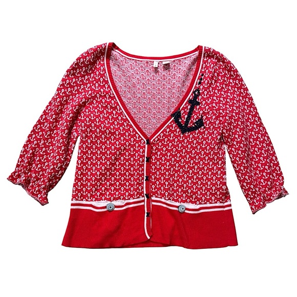 Anthropologie Moth Anchor Maritime Coxswain Cardigan size L - Picture 1 of 9